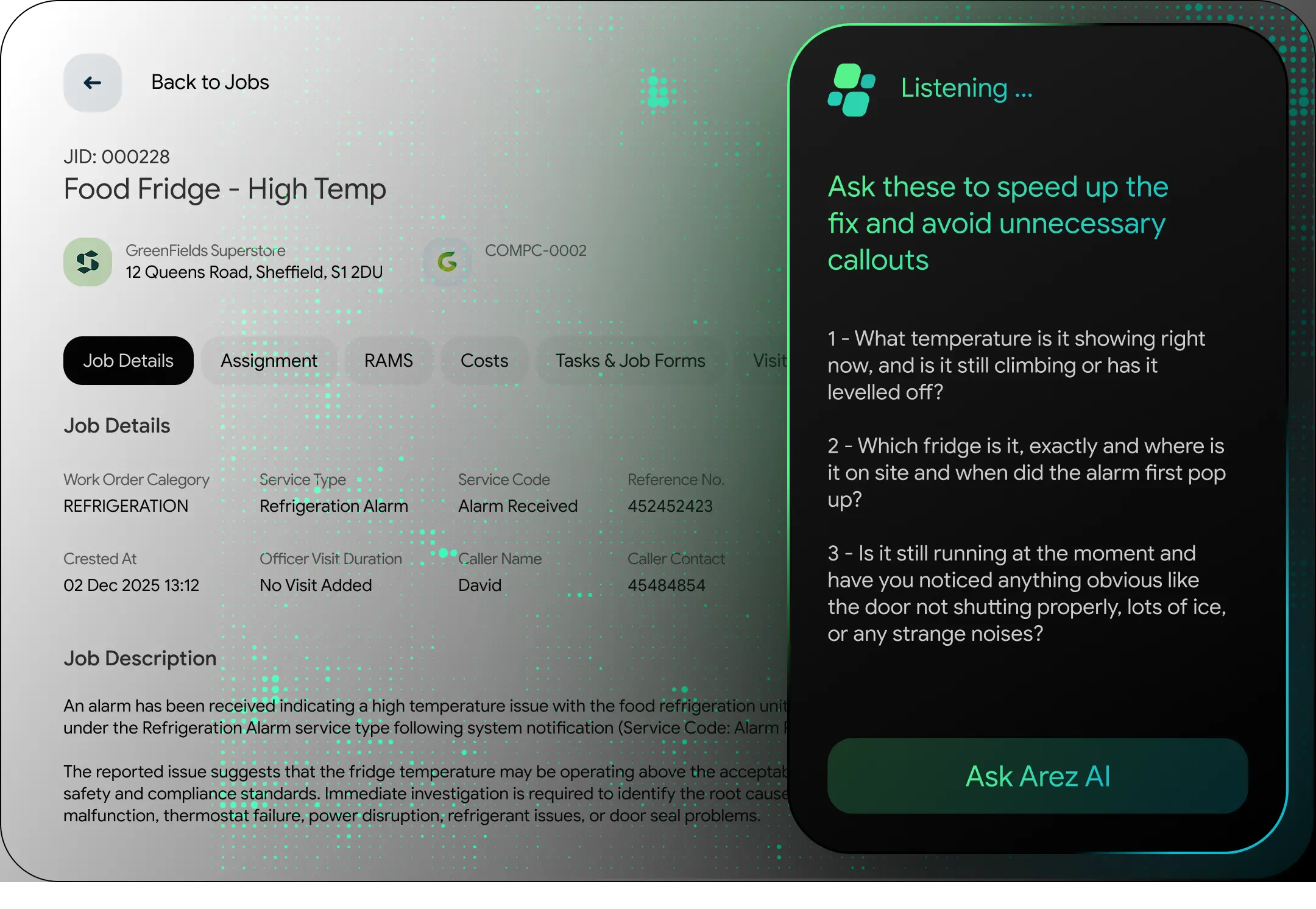 AI-generated operations summary screen with charts and report lines