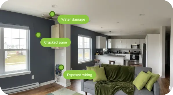 Property image with linked inspection hotspots and issue markers